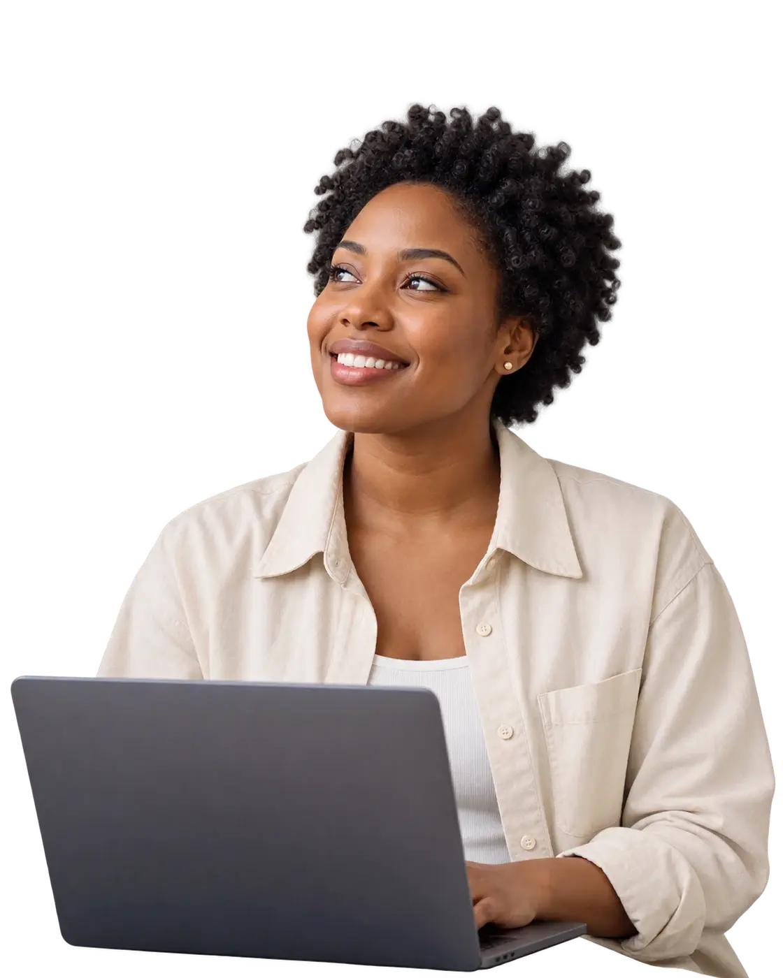 Illustrative portrait of an online learner with a laptop